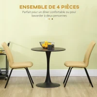 HOMCOM Lot de 4 chaises de salle à manger assise en similicuir rembourrée épais pieds en acier avec dossier noir(m-4)