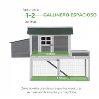 PawHut Gallinero Exterior de Madera Recinto con Nido y Corral Bandeja Extraíble Ventana de Malla Rampa Área de Cultivo 160x80x110 cm Gris y Blanco(m-4)