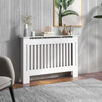 HOMCOM Slatted Radiator Cover Painted Cabinet MDF Lined Grill in White (112L x 19W x 81H cm)(m-2)