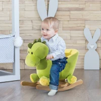 HOMCOM Jouet à Bascule Dinosaure Ceinture de sécurité Effet sonore 32 chansons pour enfants de 18+ Mois Bois Peluche Verte(m-2)