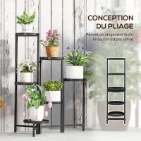 Outsunny Support pour plantes 6 niveaux étagère plante ajustable et pliable en métal design sans vis porte 60 x 40 x 80 cm noir(m-5)