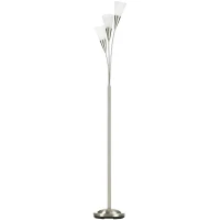 HOMCOM 3-Light Upright Floor Lamps for Living Room, Modern Standing Lamp for Bedroom with Steel Base, Bulb not Included, Silver(m-11)