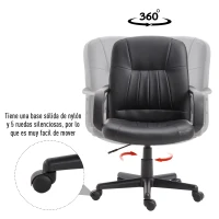 Vinsetto Silla de Oficina Giratoria Sillón de Escritorio Ergonómico con Ruedas Altura Ajustable Negro Material PU 60x60x90-99cm(m-6)