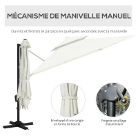 Outsunny Parasol déporté carré 3 x 3 m double toit inclinable pivotant manivelle lestage inclus métal polyester beige(m-7)