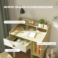 AIYAPLAY Set Scrivania per Bambini e Sedia in Legno con Scaffale e Cassetto, Età 3-10 Anni, Bianco e Legno(m-4)