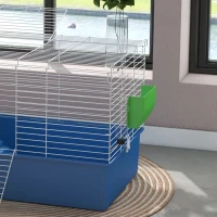 PawHut Chinchillas Small Rabbit Guinea Pig Small Animal Cage, Pet Playhouse, with Platform, Ramp, 99 x 52 x 53cm, Blue(m-9)