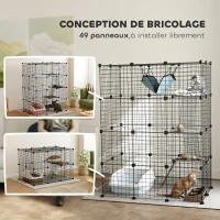 PawHut Cage pour chat d'intérieur parc pour chat en acier à 4 niveaux DIY avec 5 portes hamac 1-3 chats 105 x 70 x 140 cm noir(m-5)