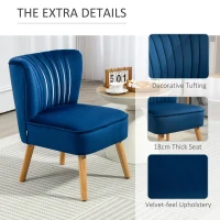 HOMCOM Modern Accent Chair, Fabric Living Room Chair with Rubber Wood Legs and Thick Padding, Dark Blue(m-5)