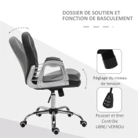 HOMCOM Fauteuil de bureau chaise de bureau ergonomique réglable roulettes pivotantes boutons strass revêtement synthétique PU 59,5L x 60,5l x 95-105H cm noir(m-4)
