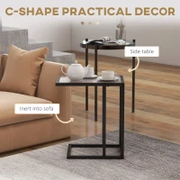 HOMCOM C Shape Bedside Table w/Metal Frame Marble-Effect Top Sofa Narrow Snack End Table for Living Room, Grey(m-4)