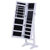 HOMCOM Armoire à Bijoux Armoire de Rangement sur Pied avec Miroir et Serrure Éclarage LED MDF 40 x 37 x 146 cm Blanc(m-4)