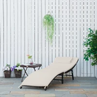 Outsunny Sdraio Lettino da Giardino Ergonomica con Cuscino Rimovibile Pieghevole Rattan 196x61x53cm Bianco(m-2)