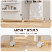HOMCOM Mesa Plegable de Costura con Compartimentos de Almacenamiento Estante Abierto y 5 Ruedas para Dormitorio Salón Blanco(m-7)
