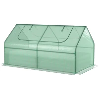 Outsunny Raised Garden Bed with Greenhouse, Steel Planter Box with Plastic Cover, Roll Up Window, Dual Use for Flowers, Vegetables, Fruits and Herbs, 185L x 95W x 92H cm, Green(m-11)