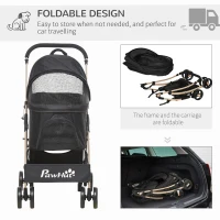 PawHut Detachable Pet Stroller with Rain Cover, 3 In 1 Cat Dog Pushchair, Foldable Carrying Bag w/ Universal Wheels, Brake, Canopy, Basket, Storage Bag for Small and Tiny Dogs - Black(m-5)