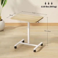 HOMCOM 75-115cm Manual Adjustable Sit-To-Stand Desk - White/Wood-Effect(m-3)