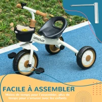 AIYAPLAY Tricycle enfants avec sonnette et panier selle réglable avec dossier - pour enfant de 2 à 5 ans blanc(m-7)