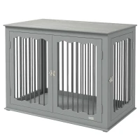PawHut Dog Crate, End Table, with Three Doors, Locks, Latches for Large Dogs, Indoor Use - Grey(m-11)