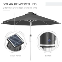 Outsunny 3m Parasol, with Solar-Powered LED Lights - Grey(m-4)