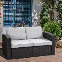 Outsunny Divano da Esterno a 2 Posti da in PP Plastica ad Effetto Rattan, Divano da Giardino con Cuscini Rimovibili e Lavabili, Grigio e Nero(m-2)
