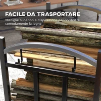 Outsunny Portalegna da Esterno e Interno a 3 Livelli Separabili in Metallo con Ganci per Attrezzi, Nero(m-7)