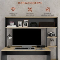 HOMCOM Bureau multi-rangements avec étagères, support pour unité centrale, grand bureau, 114L x 45l x 138H cm(m-6)