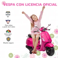 AIYAPLAY Moto Eléctrica para Niños de +3 Años con Licencia Vespa con USB MP3 Luz LED Radio FM Velocidad 3 km/h Carga 35kg Rosa(m-4)