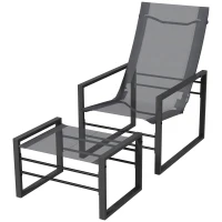 Outsunny Ensemble fauteuil relax de jardin avec repose-pieds, chaise longue, structure métal et tissu mesh aéré - gris(m-1)
