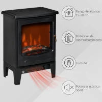 HOMCOM Chimenea Eléctrica Portátil de 900/1800W con Efecto de Llama Termostato Ajustable y Protección Sobrecalentamiento hasta 20 m² 39x26x54,8 cm Negro(m-6)