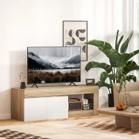 HOMCOM Meuble TV 2 portes pour téléviseurs jusqu'à 60 pouces, meuble télé avec placard et étagère ouverte, effet bois naturel(m-2)