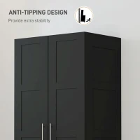 HOMCOM Double Panel Door Wardrobe, with Shelves - Black(m-6)