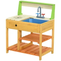 Outsunny Cuisine extérieure cuisine enfant en bois jeu d'imiation avec étagères évier et robinet 58 x 39 x 73 cm multicolore(m-1)