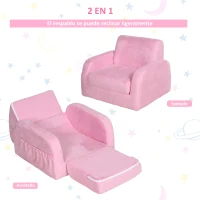 HOMCOM Sillón para Niños de 3 Años Sofá Transformable Diseño 2 en 1 Cama Infantil Plegable de 2 Posiciones con Reposabrazos Asiento Ancho Acolchado 47x45x38 cm Rosa(m-4)