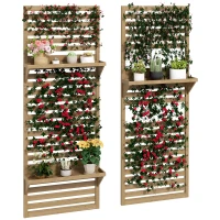 Outsunny Lot de 2 support plantes intérieur porte plante intérieure avec étagères et treillis 60 x 18 x 170 cm bois naturel(m-11)