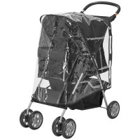 PawHut Pet Travel Stroller with Rain Cover, 4 Wheels Foldable Travel Carriage with Wheels Zipper Entry Cup Holder Storage Basket Black(m-11)