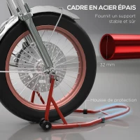 HOMCOM Support pour moto, béquille avant pour moto avec bras oscillant en U et en L, support universel pour atelier, rouge(m-6)