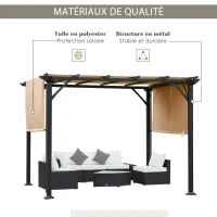 Outsunny Pergola rétractable 3L x 3l x 2H m structure métal époxy anticorrosion noir double toile polyester haute densité beige(m-4)