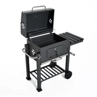 Griglia Barbecue 2 Griglie di Cottura 4 Palette Laterali 1 Cassetta Regolabile in Altezza 4 Comodi Gancini 2 Rotelle e 1 Maniglia Acciaio Inox e Ferro Grigio Certificato GS 115×56×108cm(m-10)