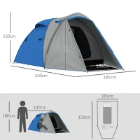 Outsunny Two-Man Dome Tent, with Front Porch and Accessories - Blue/Grey(m-3)