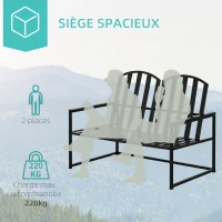 Outsunny Banc de jardin design contemporain 2 places dim. 108L x 63l x 80H cm métal époxy noir(m-4)