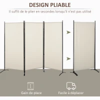 HOMCOM Lot de 2 paravents 3 panneaux dim. 2,53L x 0,5l x 1,82H m Store latéral Brise-Vue paravent sur Pied séparateur métal(m-4)