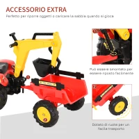 HOMCOM Ruspa Giocattolo a Pedali, Escavatore Cavalcabile per Bambini con Pale e Volante, 179x42x59cm Multicolore(m-7)