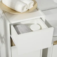 kleankin Mobiletto Bagno con Cassetto e Armadietto con Mensola Regolabile in Legno 30x33x88cm, Bianco(m-8)