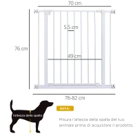 PawHut Cancelletto di Sicurezza per Animali Allargabile Facile Installazione con Supporti a Pressione Acciaio Resistente con  una Finitura Verniciata a Polvere Bianco 76x76-82cm(m-3)