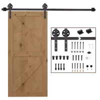 HOMCOM Gleitschienen-Bausatz für Schiebetür, inkl. Schienen, Rollen, Bodenstopper, 183 cm, bis 100 kg belastbar, Dunkelbraun(m-1)