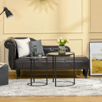 HOMCOM Juego de 2 Mesitas Auxiliares Anidadas con Estructura de Metal y Encimera de Cristal Ø50x58 cm y Ø37x51 cm Negro(m-2)