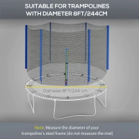 SPORTNOW 8ft Trampoline Net Replacement with 6 Plastic Pole Covers, Weather-Resistant Trampoline Netting Replacement with Zipped Entrance, Poles Not Included, Blue(m-4)