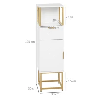 kleankin Mobile Colonna Bagno con Cassetto, Armadietto e Ripiano in Legno e Metallo, 30x30x105cm, Bianco(m-3)