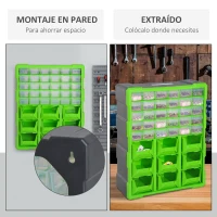 DURHAND Armario Organizador de Herramientas 39 cajones tipo Estantería DIY Caja Cajonera de Herramientas 38x16x47,5 cm Verde(m-5)