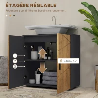 kleankin Meuble sous vasque lavabo meuble de salle de bain 2 portes avec étagère 60 x 30 x 60 cm gris anthracite et aspect bois(m-5)